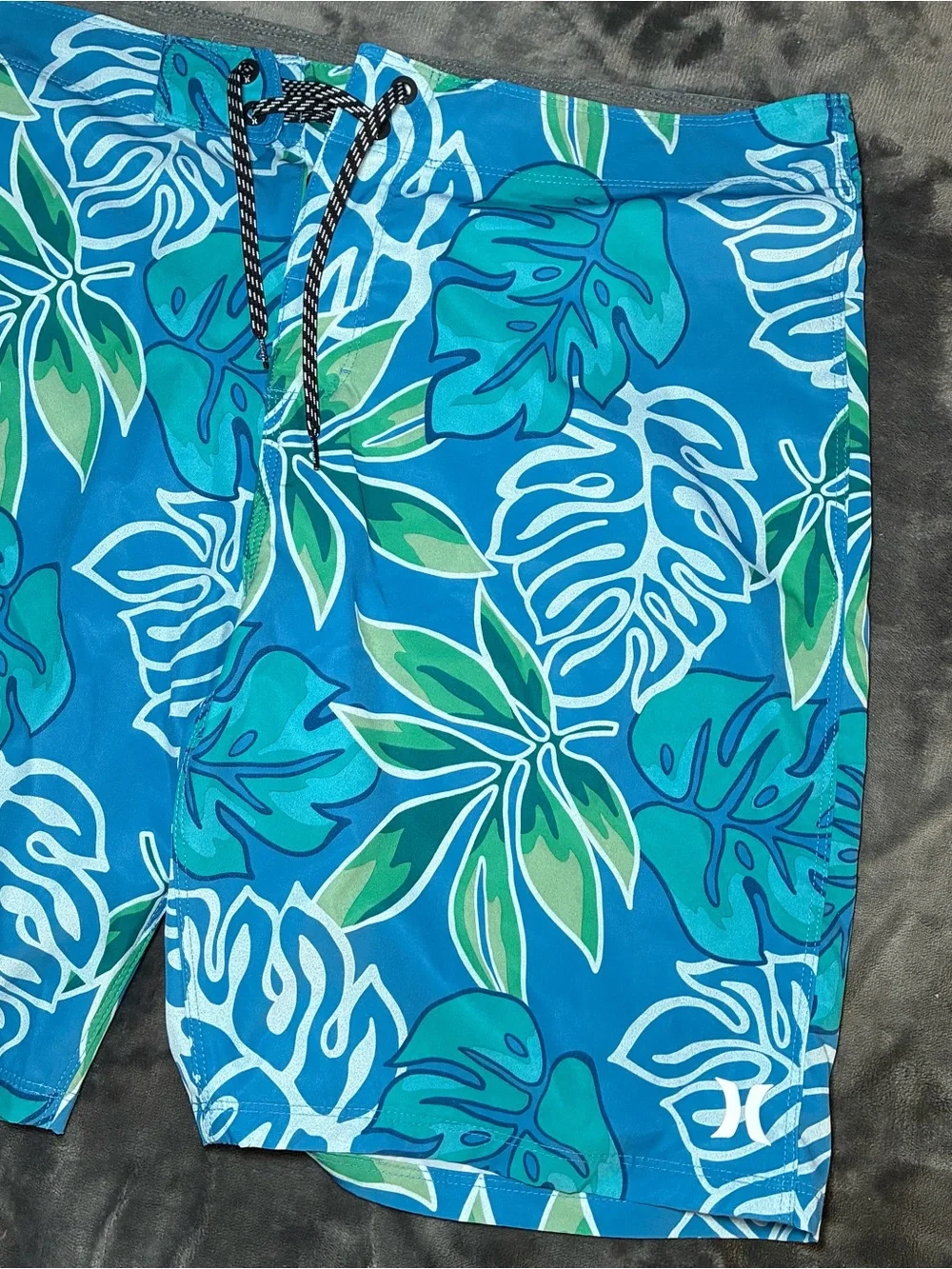 Hurley Board Shorts Mens 38 Blue Tropical Swim Trunks Quick Dry Beach